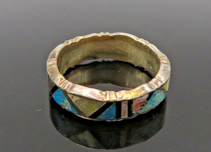 ZUNI NAVAJO 925 Silver  Vintage Turquoise & Mother Of Pearl Ring Sz 8  RG22896