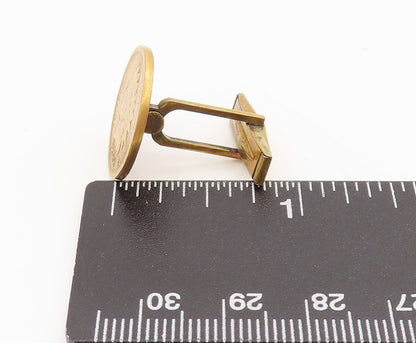 925 Sterling Silver  Vintage Carved Antique 1899 Win Round Cuff Links  TR3602