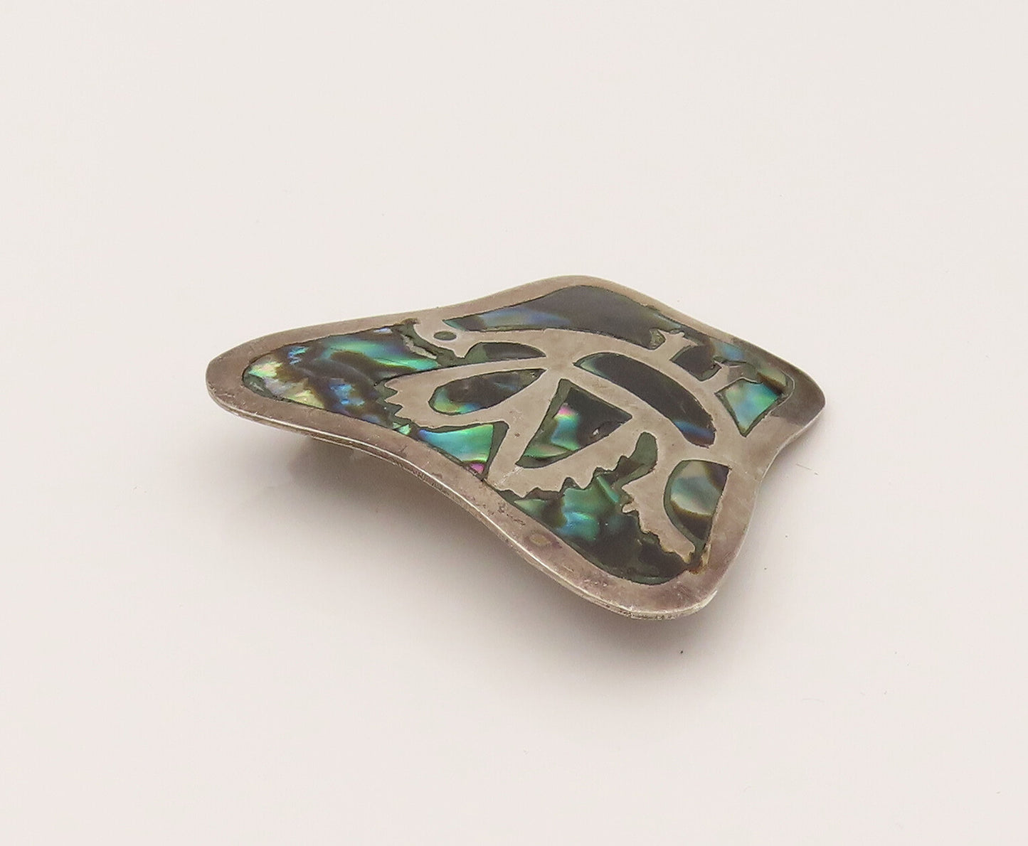 PEDRO CASTILLO 925 Silver  Vintage Inlaid Abalone & Bird Brooch Pin  BP10223