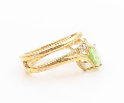 925 Sterling Silver Vintage Ring Gold Plated Peridot & CZ Bypass  Sz 7  RG35913