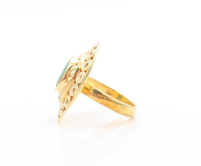 925 Sterling Silver Vintage Ring Gold Plated Oval Green Gemstone  Sz 10  RG30098