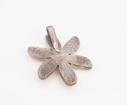925 Sterling Silver Vintage Pendant Mother OF Pearl & Turquoise Flower  PT25875