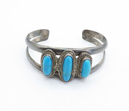 925 Sterling Silver  Vintage Antique Turquoise Split Cuff Bracelet  BT2798