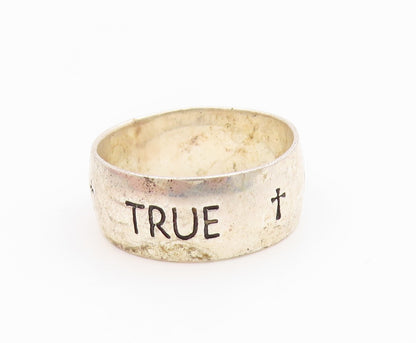 925 Sterling Silver Vintage Ring Engraved True Love Waits Band  Sz 8  RG35812