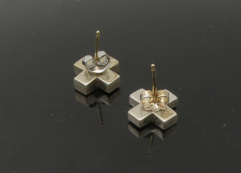 925 Silver & 14K GOLD  Vintage Petite Smooth Crossed Stud Earrings  EG10979