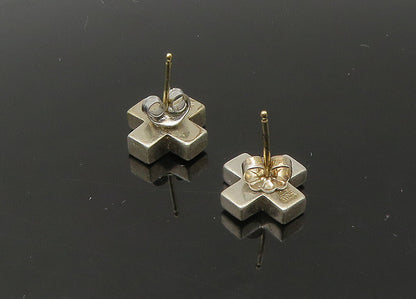925 Silver & 14K GOLD  Vintage Petite Smooth Crossed Stud Earrings  EG10979