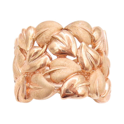 925 Sterling Silver Vintage Ring Rose Gold Plated Brutalist Leaves Sz 6  RG32915