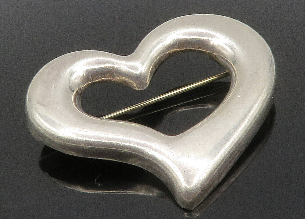 MEXICO 925 Sterling Silver  Vintage Smooth Open Love Heart Brooch Pin  BP5124