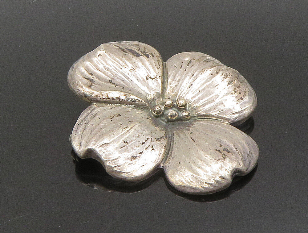 HAND & HAMMER 925 Silver  Vintage Ribbed Dogwood Flower Brooch Pin  BP9437