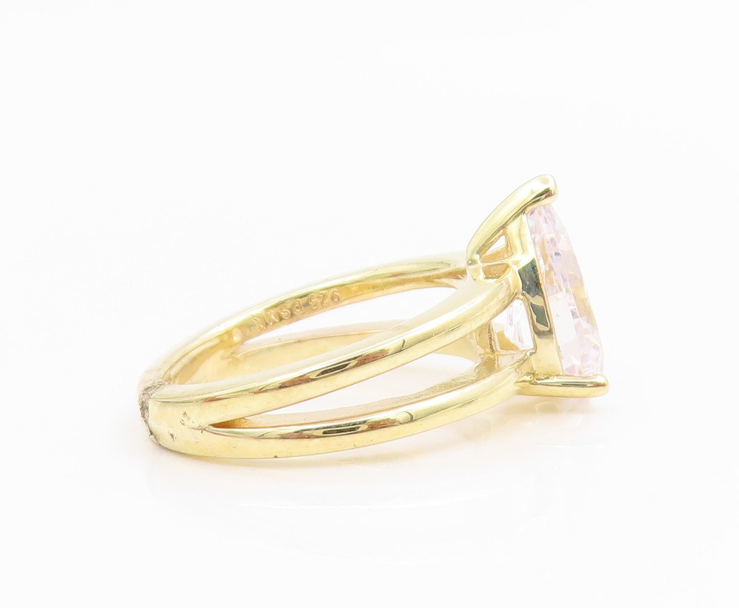 925 Sterling Silver Vintage Ring Gold Plated Elegant CZ Split Band Sz 7 RG35820