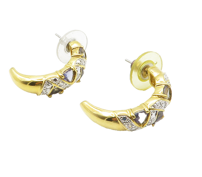 925 Sterling Silver  Shiny Topaz Two Tone Pattern JHoop Earrings  EG7617