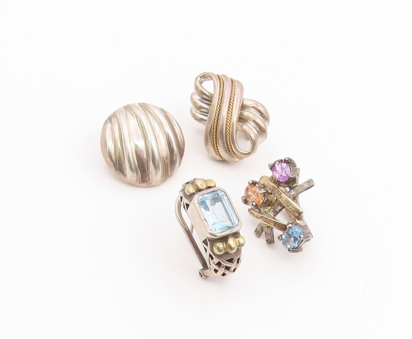 14k Gold & 925 Sterling Silver Vintage Earrings Gemstone Single Pieces  EG14297