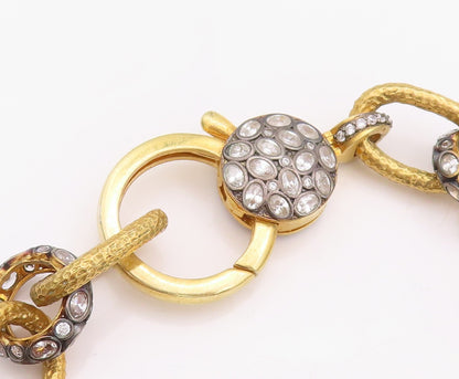 925 Sterling Silver Vintage Necklace Gold Plated Topaz Linked Rings  NE4326