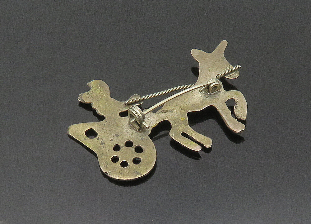 MEXICO 925 Silver  Vintage Antique Turquoise Donkey Carriage Brooch Pin BP7792