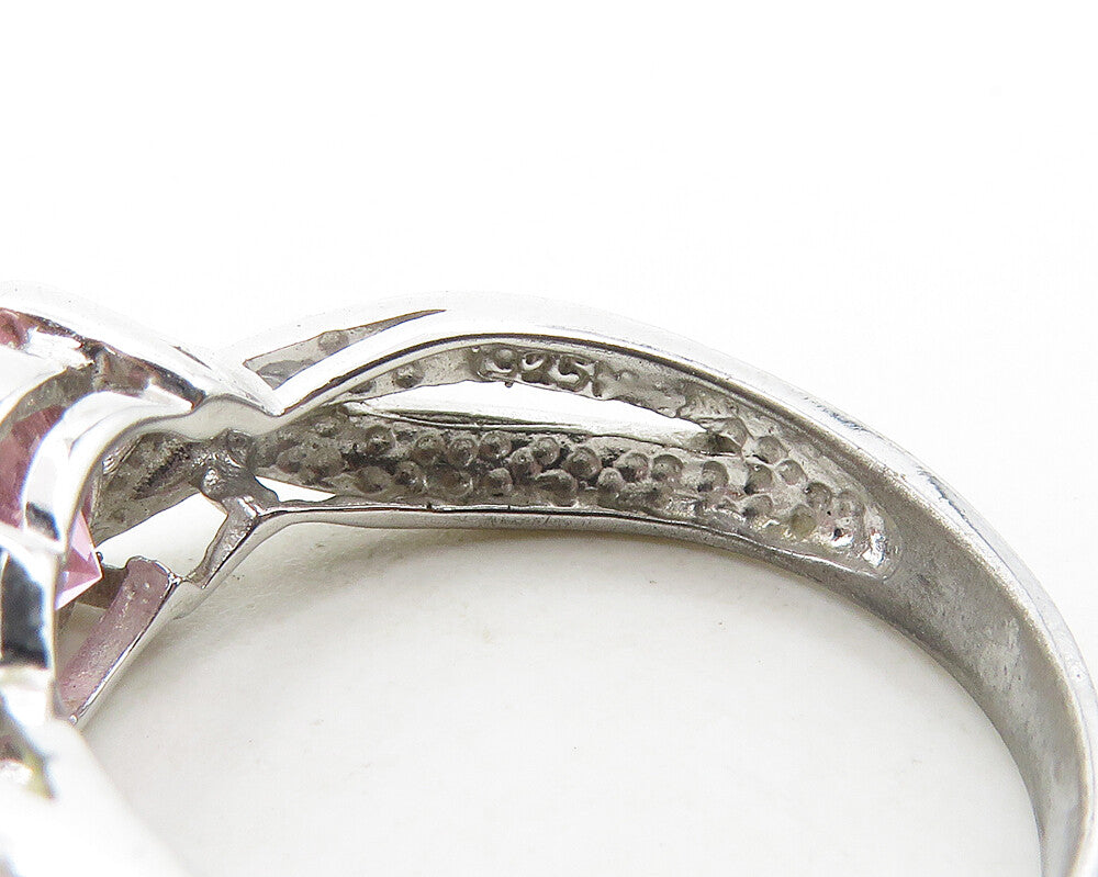 925 Sterling Silver  Pink Cubic Zirconia Ribbon Split Band Ring Sz 7.5 RG19126