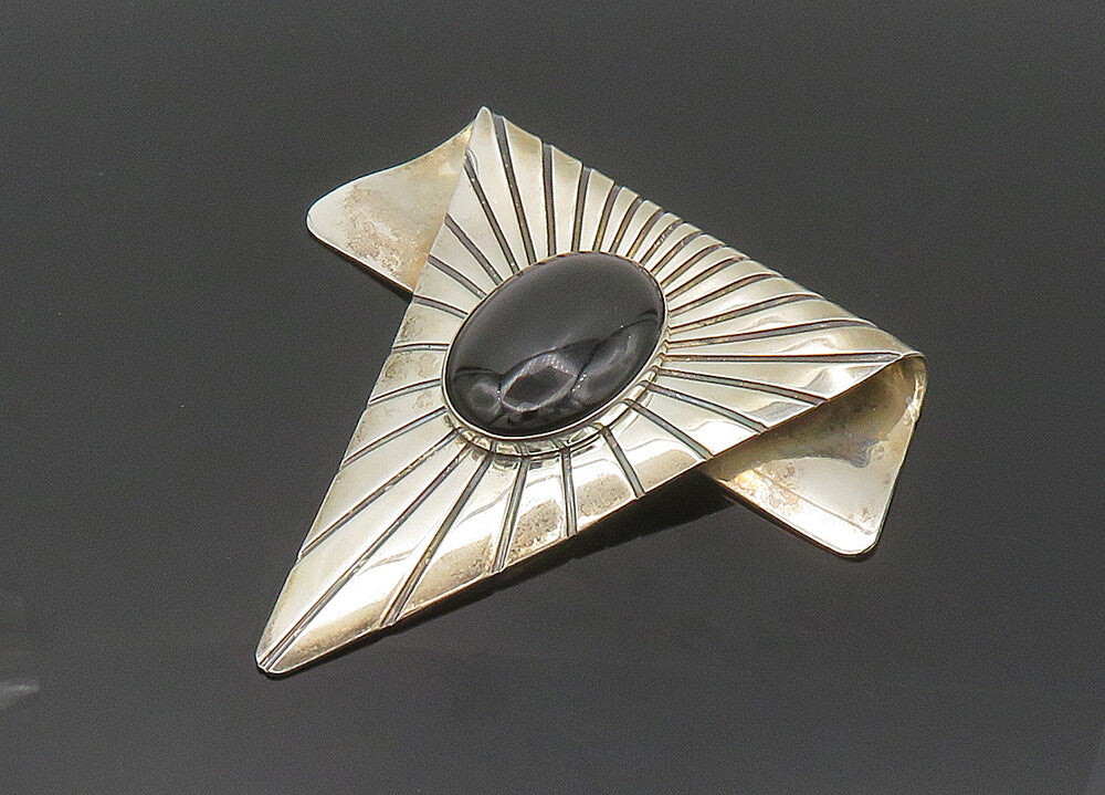 DESIGNER 925 Silver  Vintage Black Onyx Large Heavy Shiny Pendant  PT16842