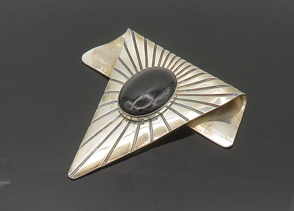 DESIGNER 925 Silver  Vintage Black Onyx Large Heavy Shiny Pendant  PT16842