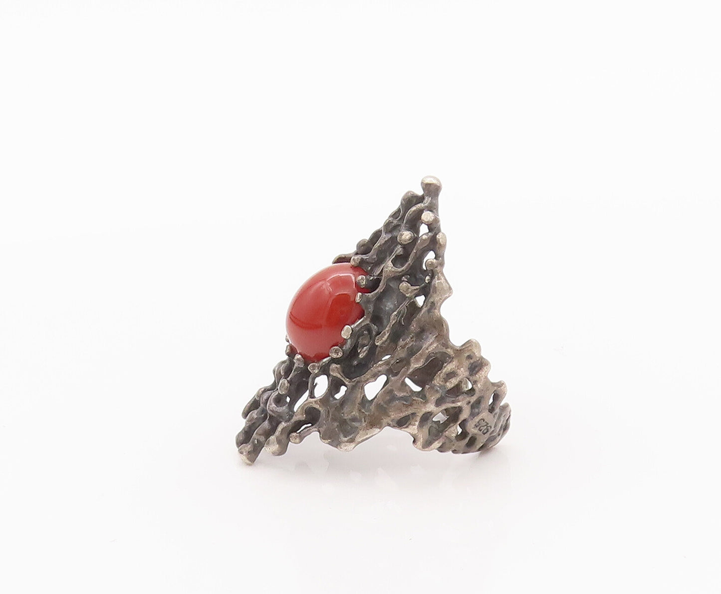 925 Sterling Silver Vintage Ring Carved Oval Carnelian Adjustable Sz 8.5 RG27717