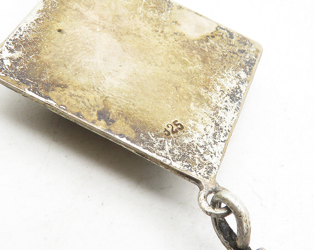 925 Sterling Silver  Vintage Inlaid Mother Of Pearl Feather Pendant  PT7835