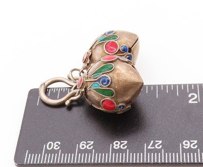 925 Sterling Silver Vintage Pendant Enameled Chinese Lucky Bell JINGLES  PT25148