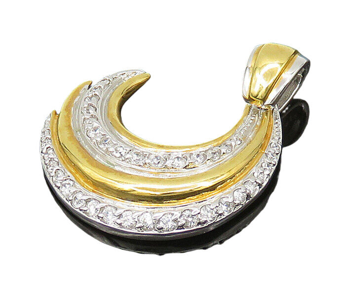 925 Sterling Silver  Cubic Zirconia Two Tone Crescent Moon Pendant  PT14159