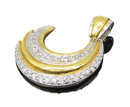 925 Sterling Silver  Cubic Zirconia Two Tone Crescent Moon Pendant  PT14159