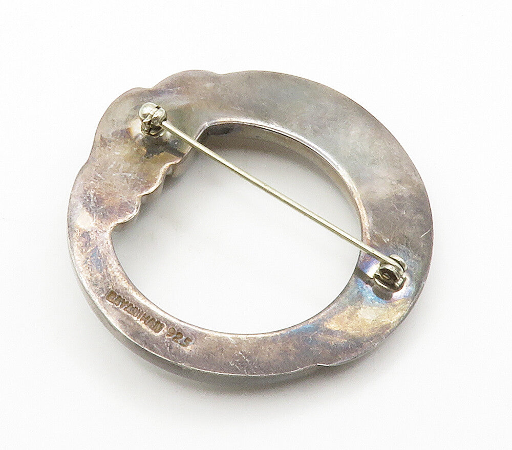 BAYANIHAN 925 Sterling Silver  Vintage Dark Tone Open Circle Brooch Pin BP5873