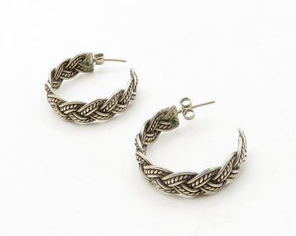 925 Sterling Silver Vintage Dark Tone Twist Braided JHoop Earrings  EG6745