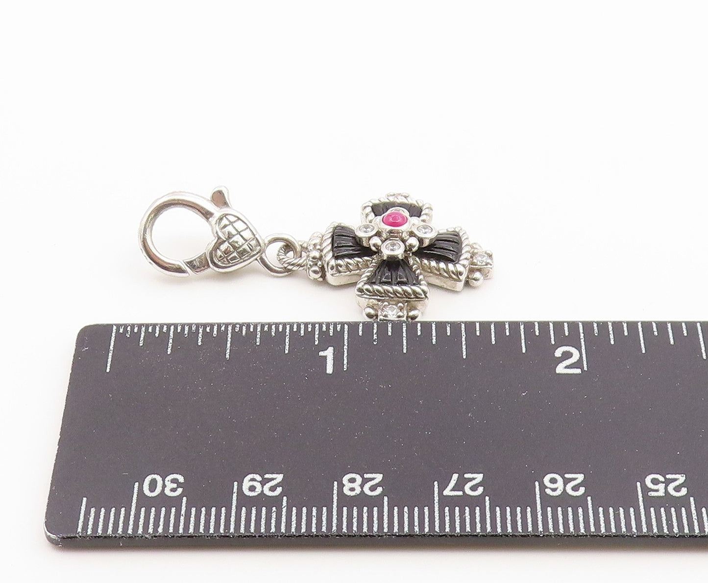 925 Sterling Silver Vintage Pendant JUDITH RIPKA Onyx & Garnet Cross  PT26658