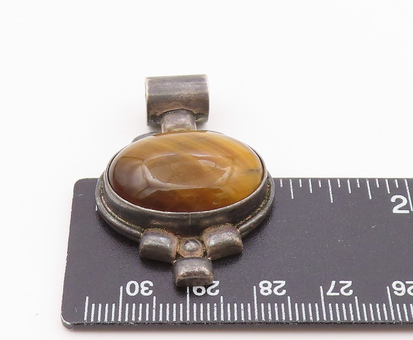 925 Sterling Silver  Vintage Cabochon Tiger's Eye Dark Tone Pendant  PT12807