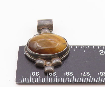 925 Sterling Silver  Vintage Cabochon Tiger's Eye Dark Tone Pendant  PT12807