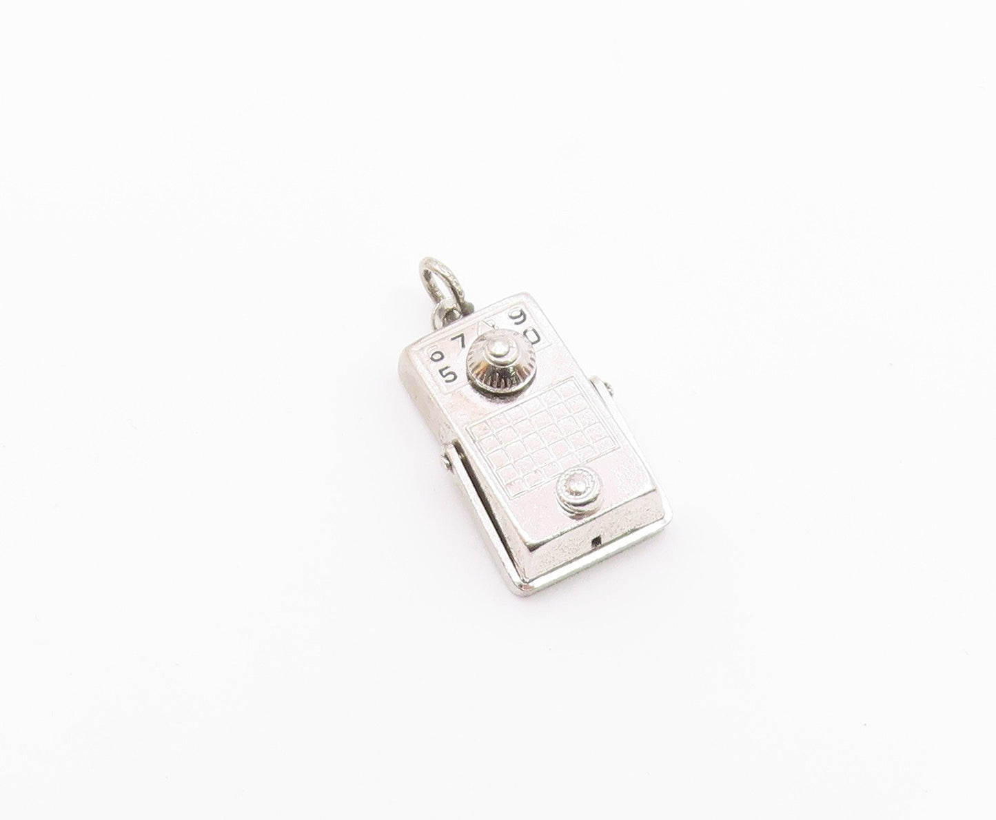 925 Sterling Silver  Vintage Shiny Etched Numbers Square Pendant  PT16910
