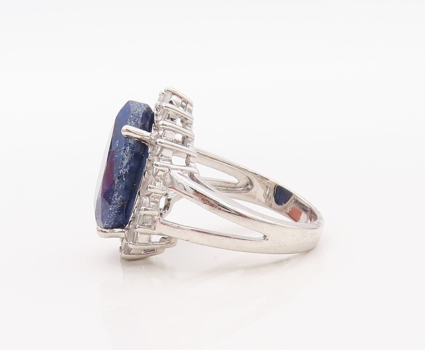 925 Sterling Silver Vintage Ring Drop Cut Sapphire Halo Topaz  Sz 7 RG30607