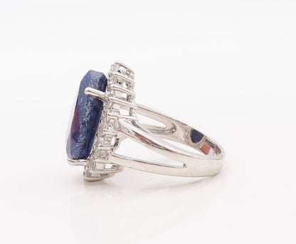 925 Sterling Silver Vintage Ring Drop Cut Sapphire Halo Topaz  Sz 7 RG30607