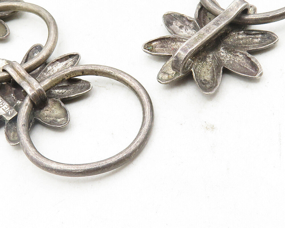 GKCO 925 Sterling Silver  Vintage Oxidized Floral Link Chain Bracelet  BT4303