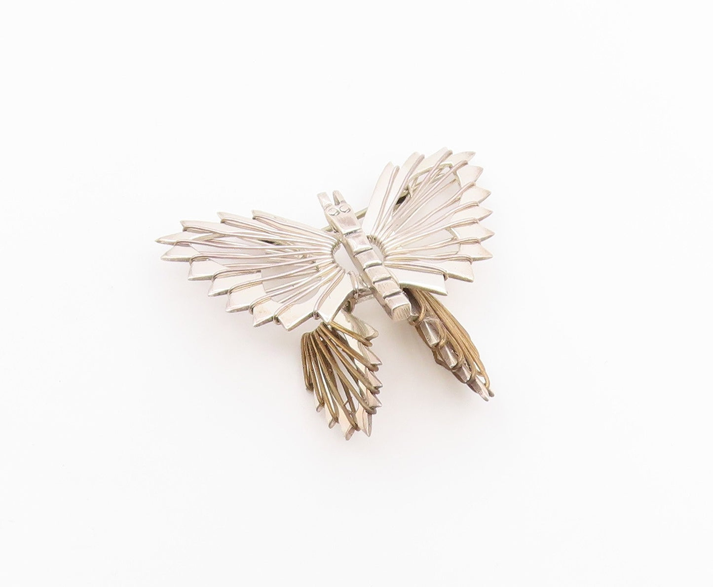 MEXICO 925 Sterling Silver  Vintage Shiny 2 Tone Butterfly Brooch Pin  BP8249
