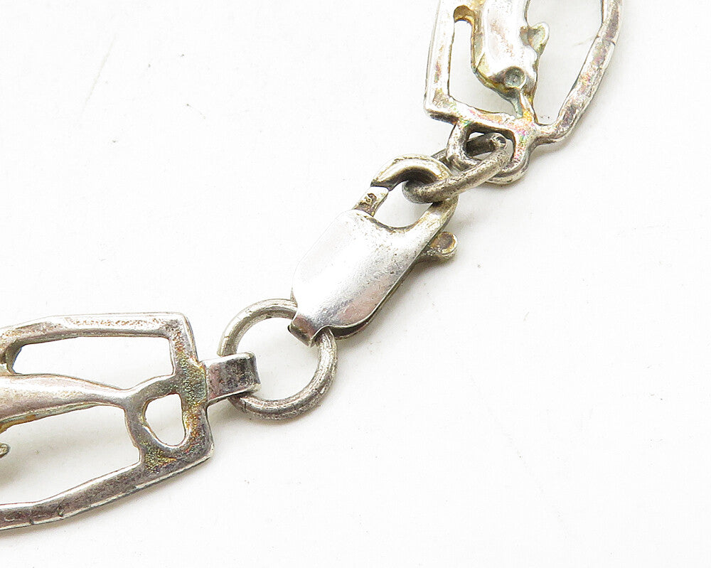 925 Sterling Silver  Vintage Leaping Dolphin Motif Link Chain Bracelet  BT4322