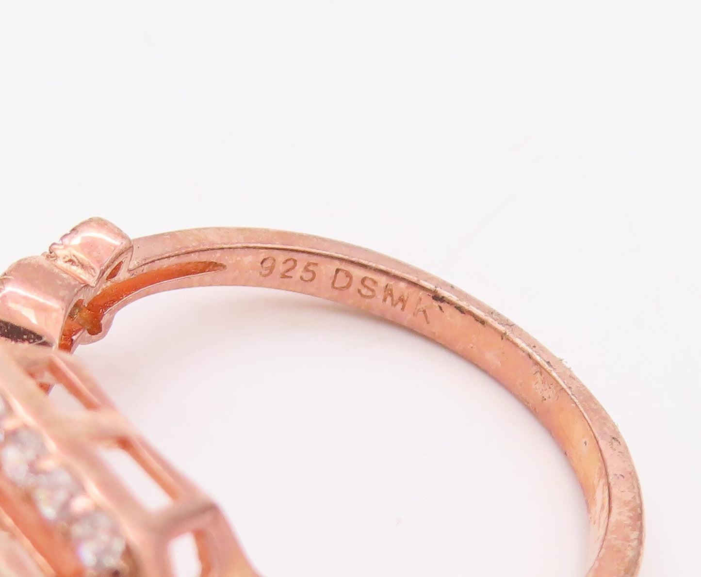 925 Sterling Silver Vintage Ring Rose Gold Plated Morganite & CZ  Sz 7.5 RG30591