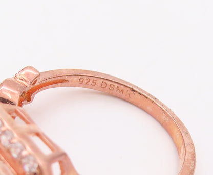 925 Sterling Silver Vintage Ring Rose Gold Plated Morganite & CZ  Sz 7.5 RG30591