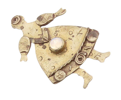 925 Sterling Silver Vintage Brooch Pin Designer Moonstone Carved Girl  BP10868