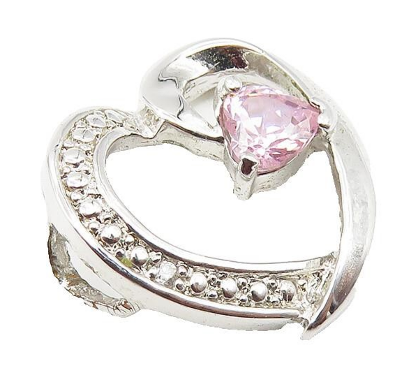 925 Sterling Silver  Pink Topaz Shiny Open Love Heart Motif Pendant  PT8306