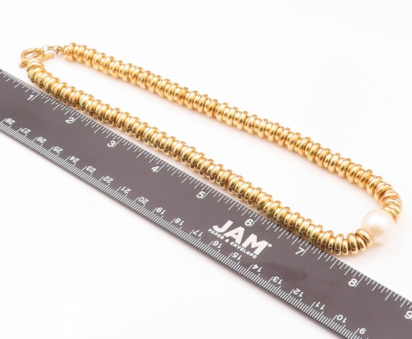 925 Sterling Silver Vintage Necklace Gold Plated Rings Stacked Pearl  NE4268