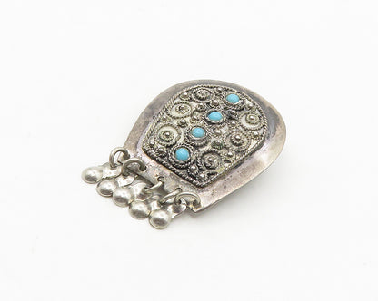 ISRAEL 925 Sterling Silver  Vintage Turquoise Ornate Twist Brooch Pin  BP7260