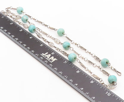 925 Sterling Silver Vintage Necklace Swirly Cutout Gemstone Beads  NE4376