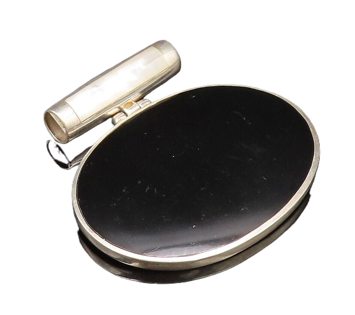 925 Sterling Silver  Vintage Oval Black Onyx With Bar Bail Pendant  PT21918