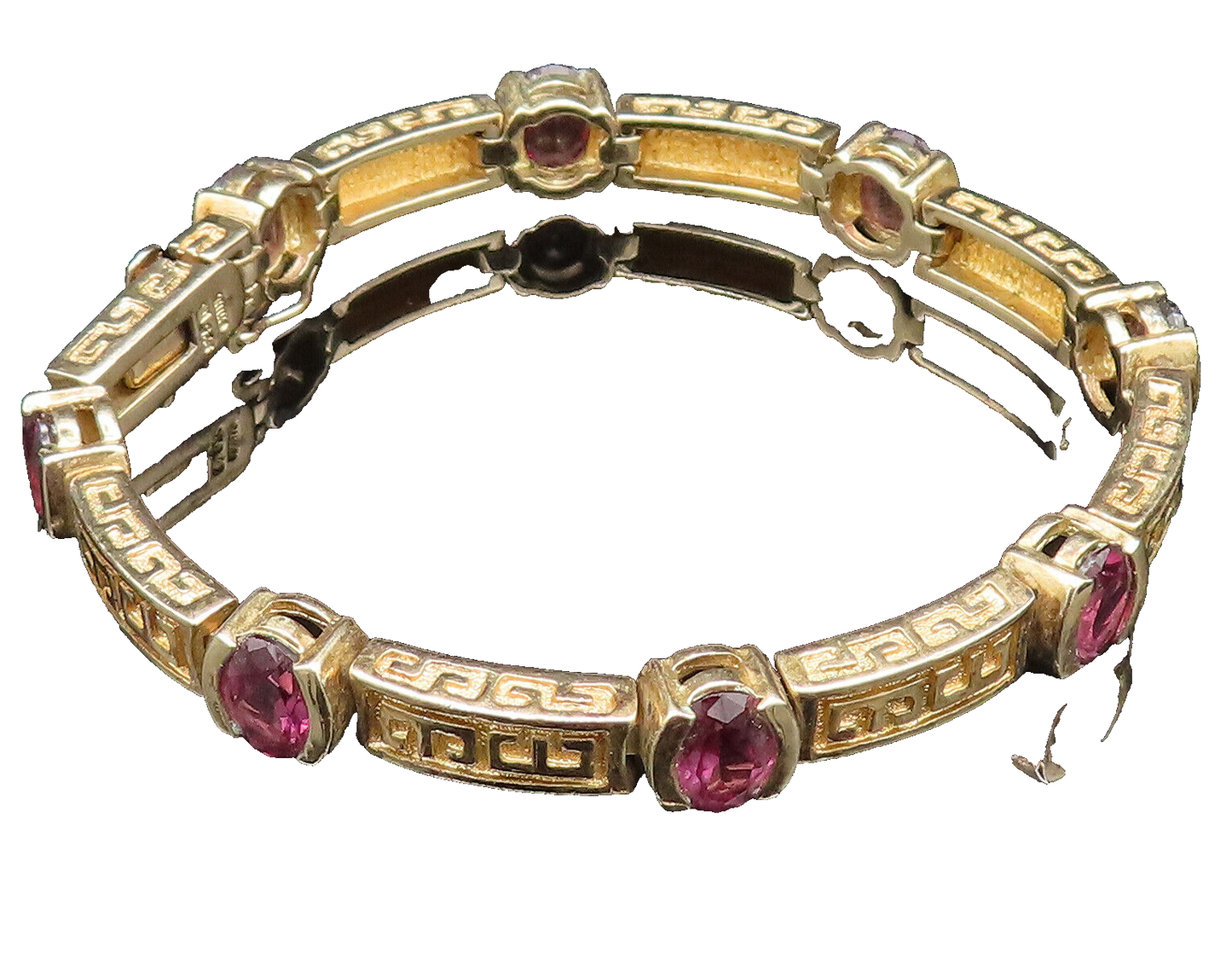 925 Silver  Vintage Engraved Gold Plated Amethyst Tennis Bracelet  BT9512