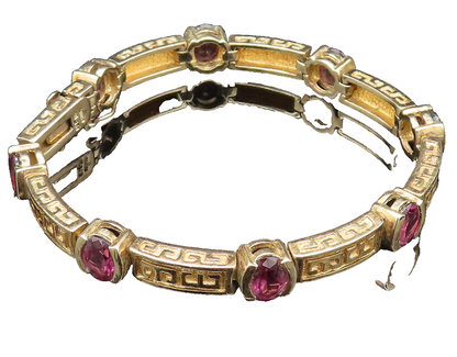 925 Silver  Vintage Engraved Gold Plated Amethyst Tennis Bracelet  BT9512