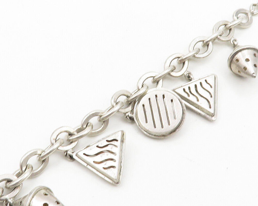 NR 925 Sterling Silver Vintage Shiny Multi Shape Charm Bracelet BT7542