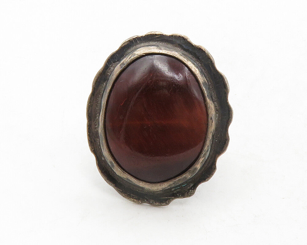 925 Sterling Silver  Vintage Red Tiger's Eye Square Cocktail Ring Sz 6 RG13501