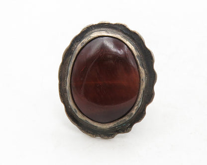 925 Sterling Silver  Vintage Red Tiger's Eye Square Cocktail Ring Sz 6 RG13501